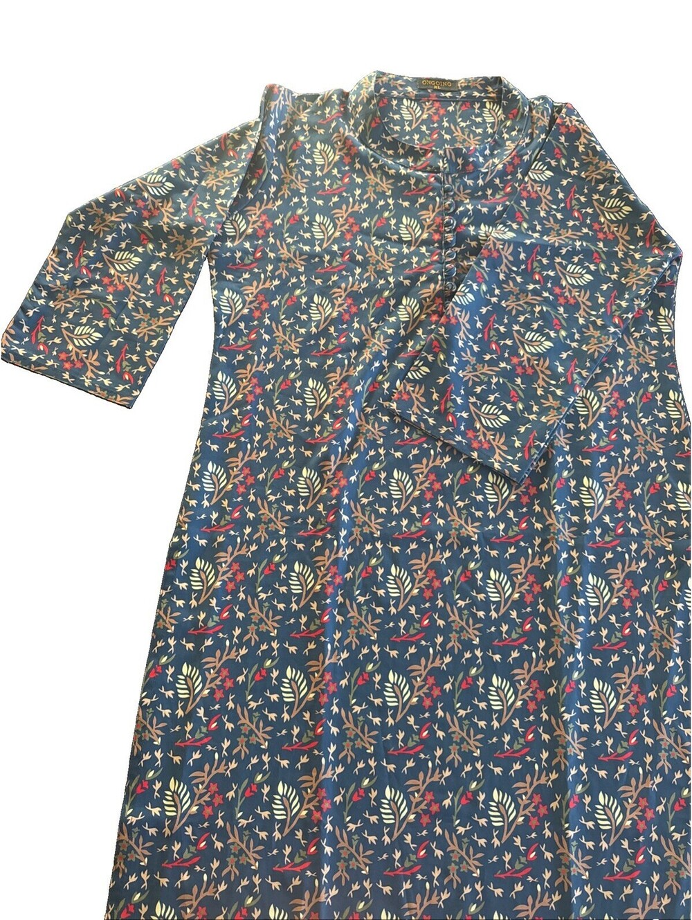 Blue With Floral Design Ongoing Sun Dress With Slots Both Sides -Size XL 42” L